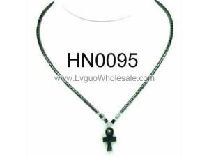 Hematite Cross Pendant Beads Stone Chain Choker Fashion Women Necklace